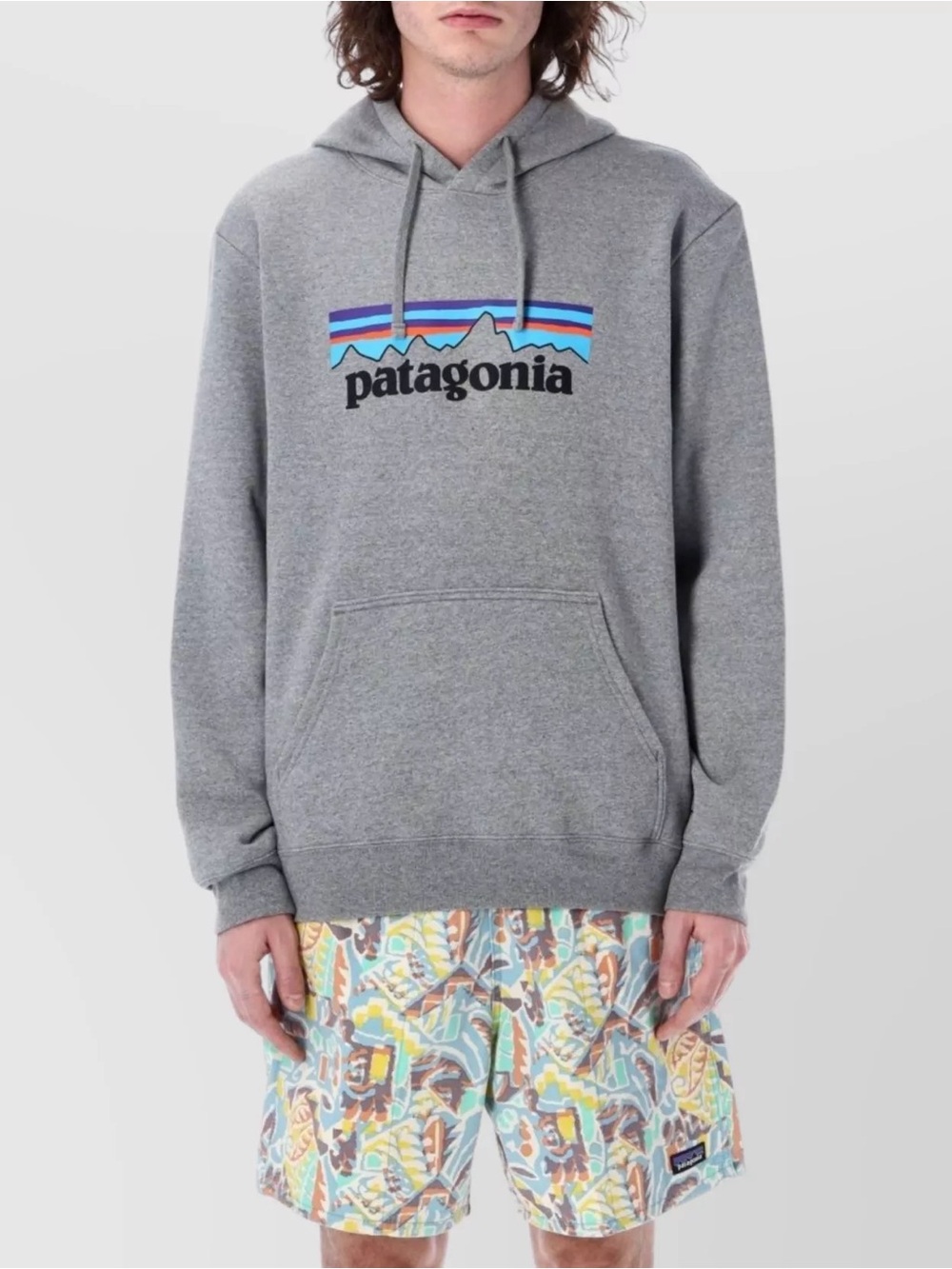 Patagonia Grey Pullover Hoodie with Multicolor Logo Sz. XS